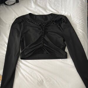 Rave Black Braided Long Sleeve Blouse